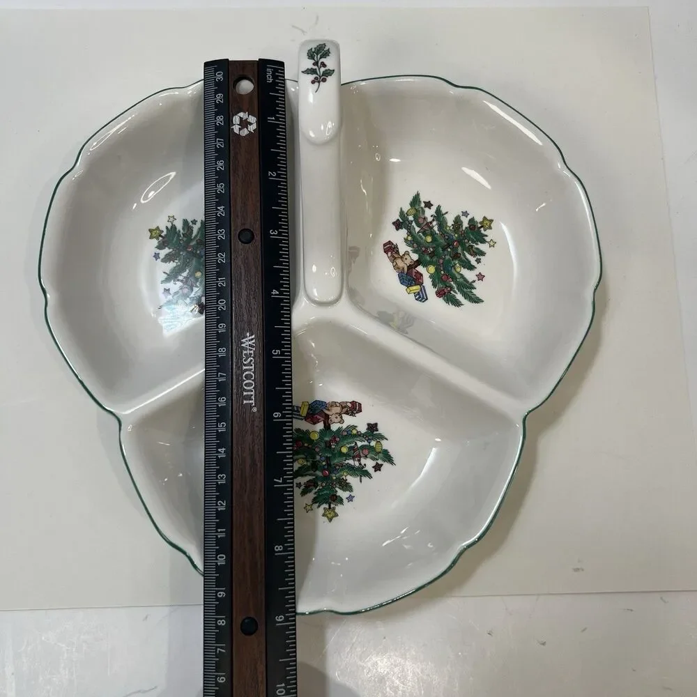 Nikko Christmastime Three Section Serving Tray Dish w/box EUC Happy Holidays
